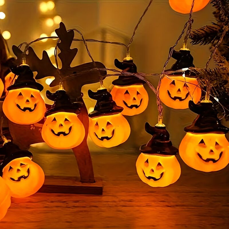Halloween Led String Lights Orange - Гирлянда-фонарики на Хэллоуин в форме тыквы,