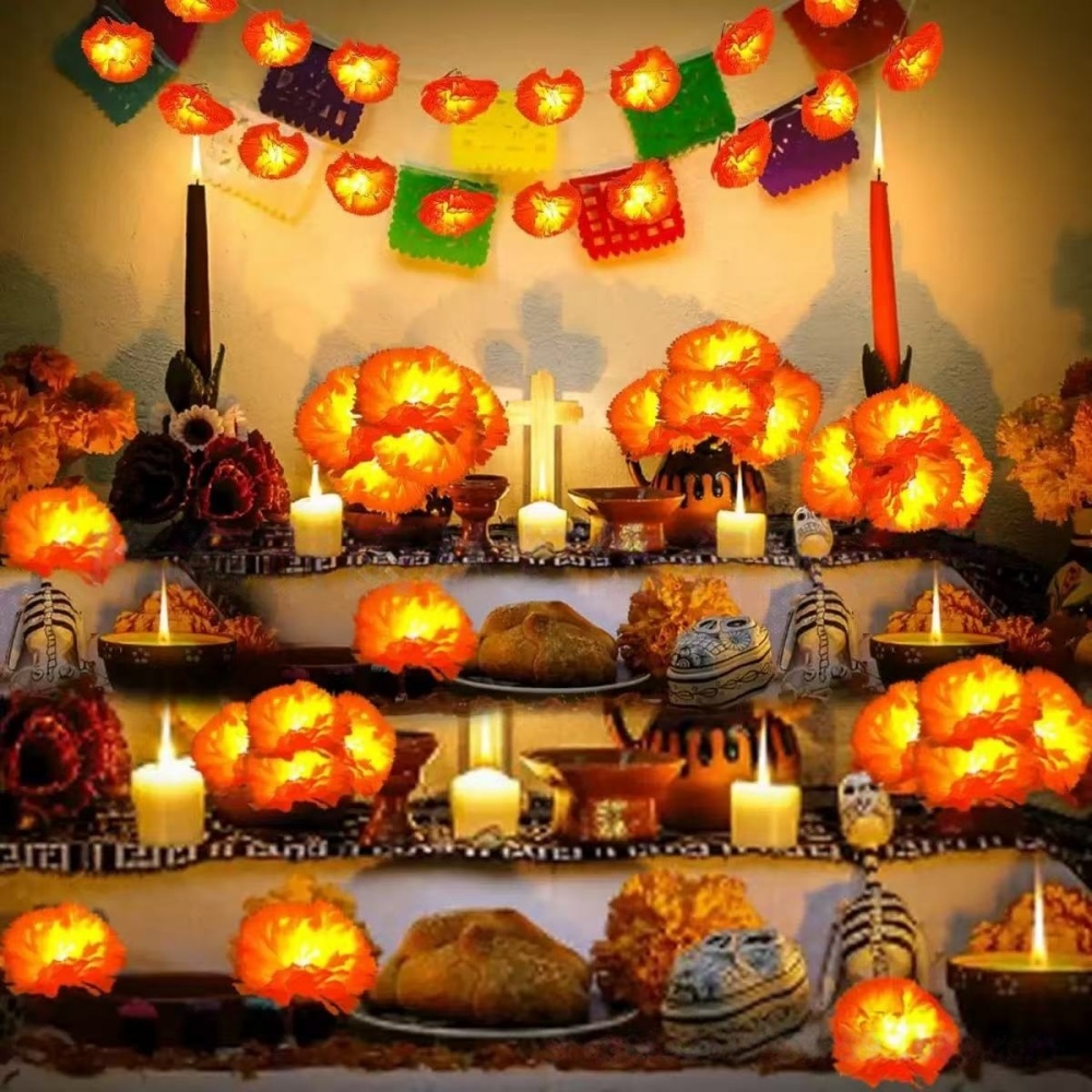 Halloween Led String Lights Orange - Светодиодная гирлянда в виде цветов мариаголды