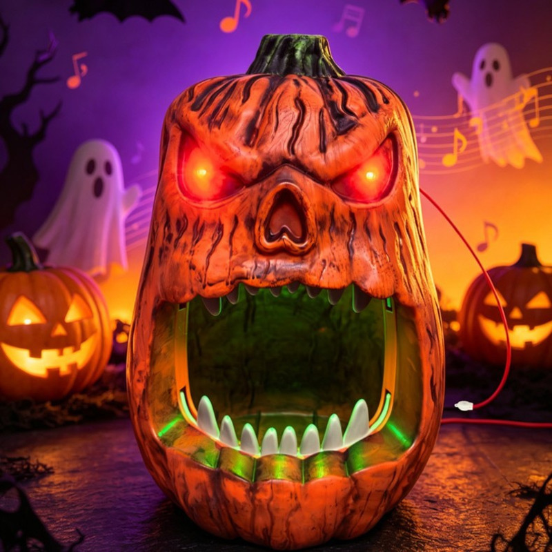 Halloween Pumpkin Decor Led - Хэллоуинская светодиодная тыква-конфетница с голосовой активацией,