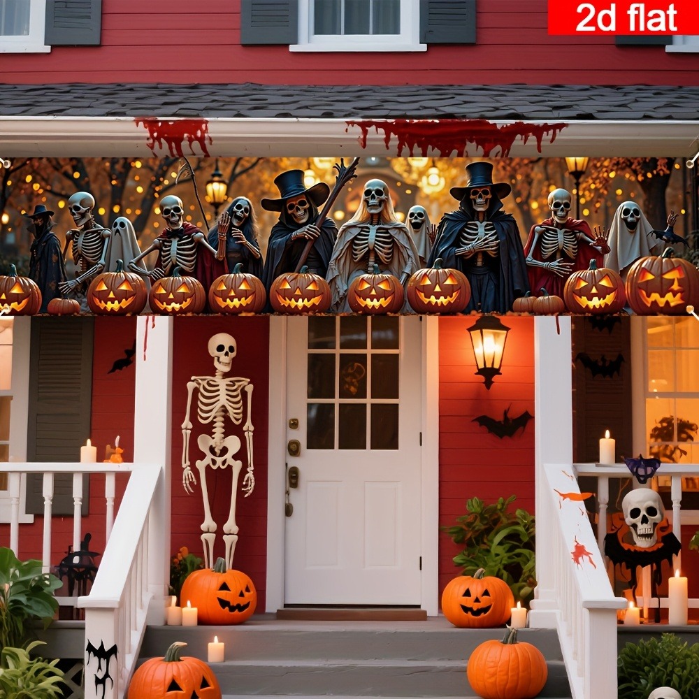 Halloween Skeleton Decoration - Хэллоуинский баннер с изображением скелета, призрака