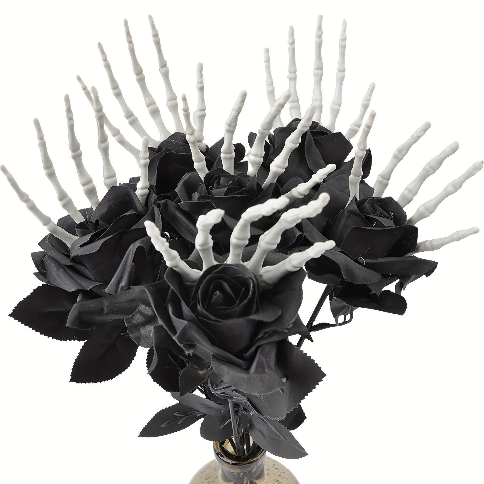 Halloween Skeleton Decoration - Пластиковые черные искусственные розы со скелетом,