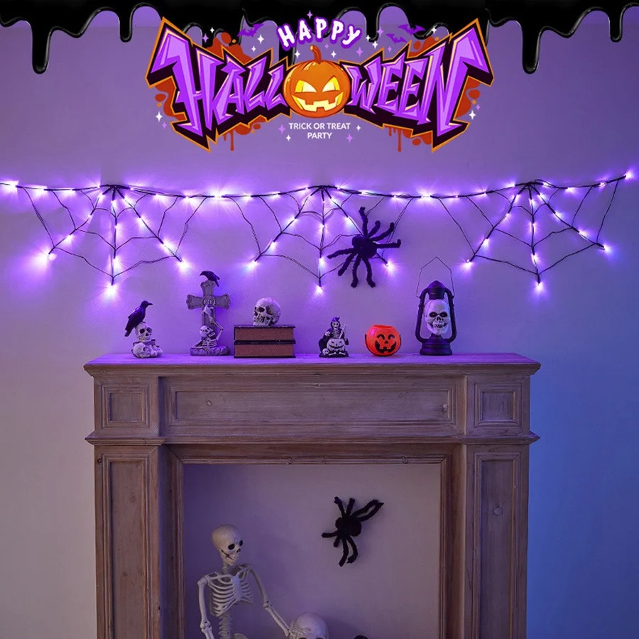 Гирлянда-паутина на Хэллоуин,  – обзор и цена Halloween Led String Lights Orange